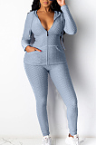 Casual Sporty Polyester Pure Color Zipper Front Long Sleeve Hoodie Long Pants Sets X9261