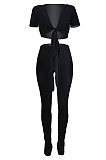 Sexy Polyester Short Sleeve Crop Top Long Pants Sets TK6068