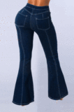 Casual Polyester High Waist Flare Leg Pants Jeans TK6105