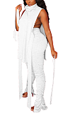 Casual Shirred Detail Knotted Strap High Neck Pants Sets