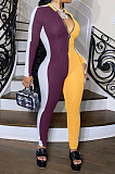 Multi Casual Long Sleeve Contrast Binding Bodycon Jumpsuit QZ4314