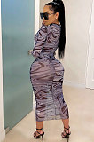 Elegant Polyester Long Sleeve Mid Waist Long Dress CCY8688