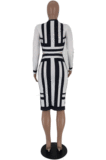 Elegant Polyester Striped Long Sleeve Bodycon Skirt KY3011