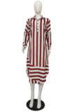 Casual Striped Long Sleeve Stand Collar Shirt Dress QY0321