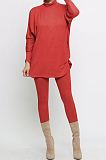 Casual Pure Color High Neck Batwing Sleeve Pants Sets