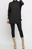 Casual Pure Color High Neck Batwing Sleeve Pants Sets