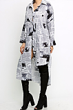 Casual Simplee Basics Paper Graphic Stand CollarLong Sleeve Midi Dress