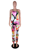 Sexy Casual Geometric Graphic Cami Bodycon Jumpsuits