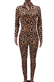 Casual Polyester Leopard Long Sleeve Tee Jumpsuit HT6032