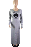 Casual Polyester Extra-Long Sleeve Round Neck Long Dress BDF8021