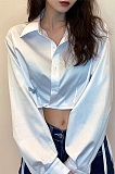 Long - sleeved lapel breasted cardigan with lace trim crop joy-match T-shirt