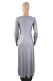 Casual Polyester Extra-Long Sleeve Round Neck Long Dress BDF8021