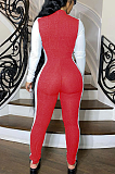 Casual Basics Contrast Panel Long Sleeve Round Neck Bodycon Jumpsuits AA5193