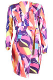 Adult Multicolor Long Sleeve V Neck Irregular Dress YLY2311