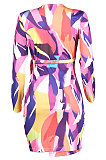 Adult Multicolor Long Sleeve V Neck Irregular Dress YLY2311