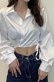Long - sleeved lapel breasted cardigan with lace trim crop joy-match T-shirt