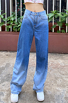 High waist show thin gradient loose wide leg pants casual versatile jeans