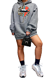 Casual Sporty Modest Mouth Graphic Long Sleeve Hoodie Mini Dress