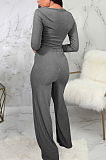 Casual Cotton Long Sleeve Round Neck Crop Top Long Pants Sets SMR9755
