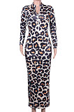 Women Leopard Print Plunging Neck Sexy Dress YLY2350