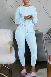 Casual Simplee Long Sleeve Round Neck Shirred Detail Waist Tie Long Pants Sets 