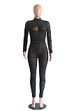 Sexy mesh perspective pleated long sleeve jumpsuitMA6553