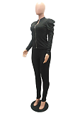 Puff sleeve Zipper sport suit with long sleeves