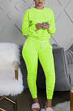 Casual Simplee Long Sleeve Round Neck Shirred Detail Waist Tie Long Pants Sets 
