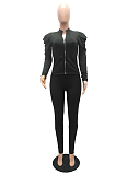 Puff sleeve Zipper sport suit with long sleeves