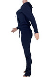 Sporty Polyester Long Sleeve Shirred Detail Hoodie Sets HR8137