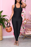 Sexy Casual Pure Color Sleeveless Ruffle Bodycon Tank Jumpsuit MD380