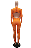 Stylish open-back zipper sport casual long sleeve sport jumpsuit