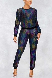Casual Sexy Multi Sequins Long Sleeve Round Neck Pants Sets