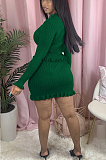 Casual Cute Preppy Simplee Long Sleeve Round Neck Button Front Flounce Above Knee / Short Skirt Sets 
