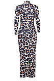 Women Leopard Print Plunging Neck Sexy Dress YLY2350