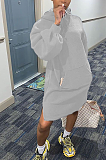 Casual Basics Sexy Pure Color Lantern Sleeve Hoodie Shirt Dress