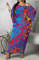 Polyester Camo Long Sleeve High Waist Printing Slant shoulder dress Long Dress YFS3520
