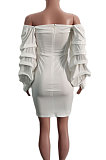 Sexy Polyester Halterneck V Neck Hollow Out Mid Waist The horn sleeve Mini Dress ABL4019