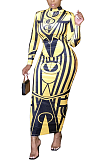 Luxe Elegant Geometric Graphic Long Sleeve Long Dress 