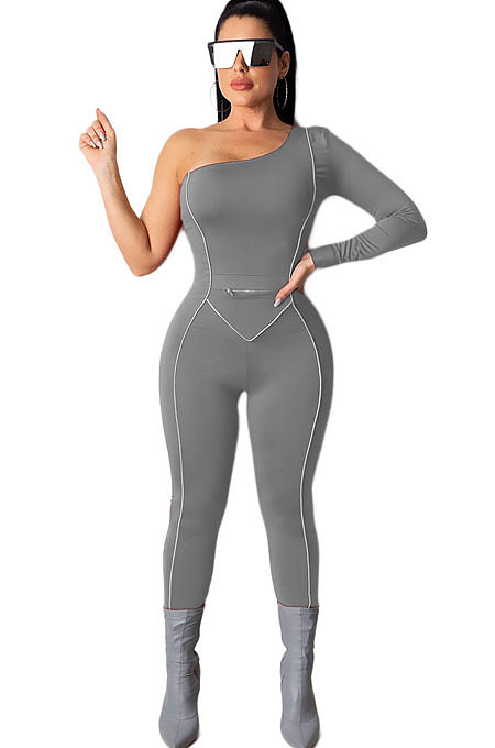 Sexy Polyester High Waist Long Pants Tight Long sleeve Bodycon JumpsuitsAWL8209