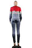 Autumn Winter Clothes Color Block Hooded Top Bodycon Pants Set MDO9080