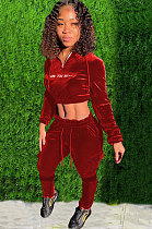 Velvet Embroidery Hooded Sporty Outfits Crop Top Pencil Pants AWL0029