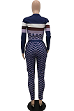 Casual Simplee Gingham Long Sleeve Round Neck Contrast Panel Long Pants Sets YX9238