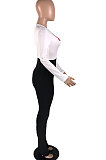 Casual Polyester Mouth Graphic Mid Waist Long Pants Unitard Jumpsuit Long sleeveWA7067