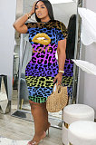 Women's Sexy O Neck Leopard Printing Short Sleeved Dress KSN8012