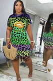 Women's Sexy O Neck Leopard Printing Short Sleeved Dress KSN8012