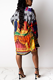 Casual Modest Simplee Tie Dye Pop Art Print Long Sleeve Stand Collar Shorts Sets SDD9435