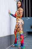 Casual Sporty Polyester Tie Dye Leopard T-shirt Long sleeve Leisure trousers Pants SetsWA7064