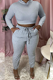 Casual Sporty Sexy Letter Long Sleeve Halterneck Drawstring Waist Hoodie Sweat Pants Sets HM5375