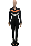 Casual Simplee Geometric Graphic Long Sleeve Stand Collar Unitard Jumpsuit YX9229